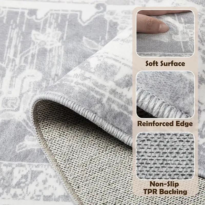 Polyester Printed Area Rug With Cotton Backing